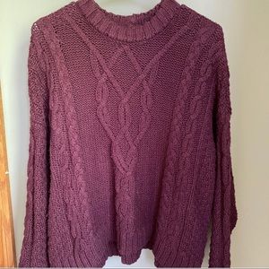 aerie oversized maroon cable knit sweater.